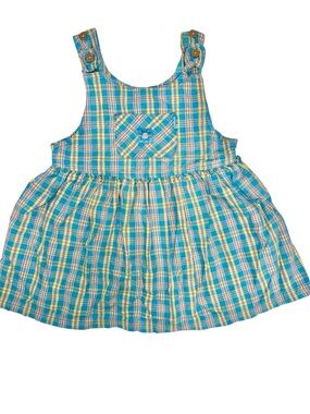 Vintage Old Navy Baby Plaid Purple Yellow Overalls Dress Spring Girl's 24 Mo 2 T